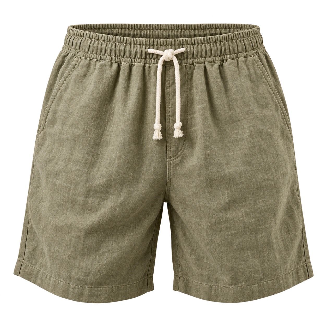 Proposta ilustrativa de shorts de linho em tom oliva